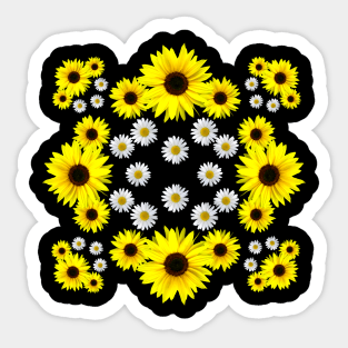 Daisies and Blooming Sunflowers Blossom Floral Pattern Sticker